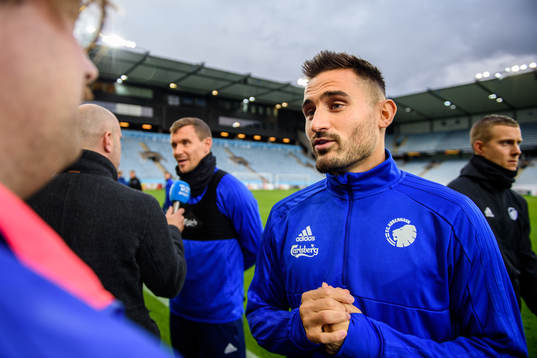 Sotirios Papagiannopoulos of FC Köpenhamn talks with media