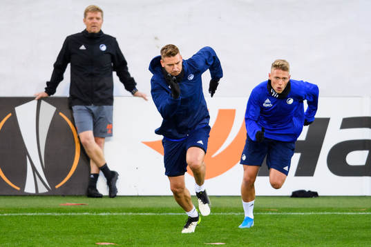 Nicklas Bendtner and Viktor Fischer of FC Köpenhamn