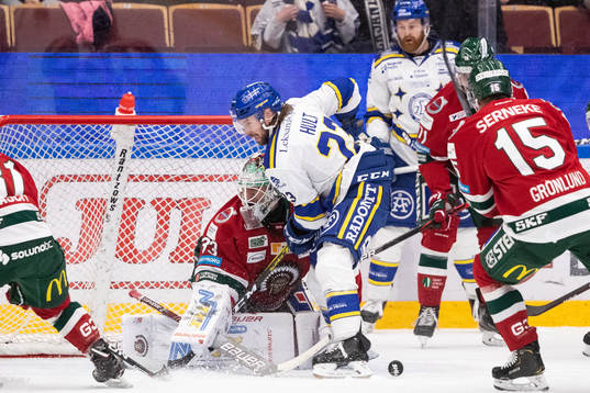 Frölundas målvakt Johan Mattsson och Leksands André Hult