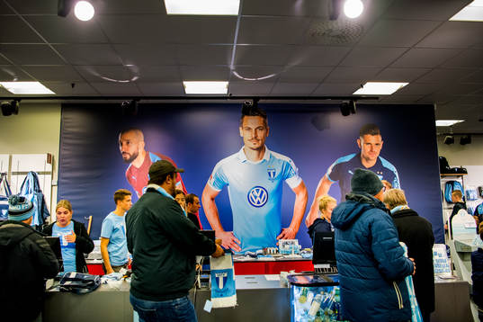 Visitors line up at the register to purchase Malmö FF