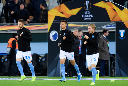 Lasse Nielsen, Jonas Knudsen and Oscar Lewicki of Malmö FF