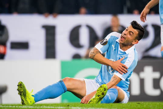 Behrang Safari of Malmö FF in pain