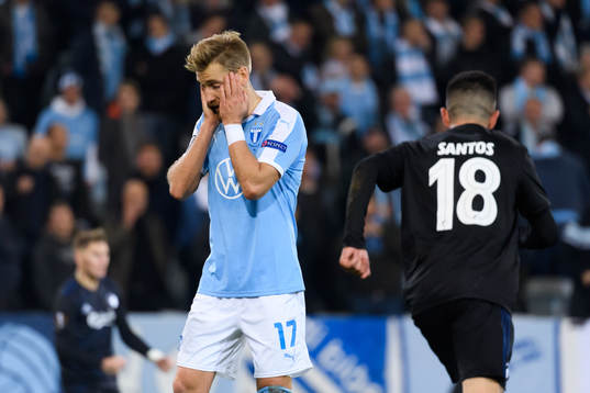 Rasmus Bengtsson of Malmö FF looks dejected