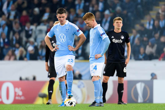 Marcus Antonsson and Anders Christiansen of Malmö FF look