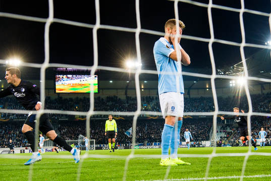 Rasmus Bengtsson of Malmö FF looks dejected