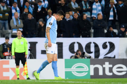 Behrang Safari of Malmö FF looks dejected