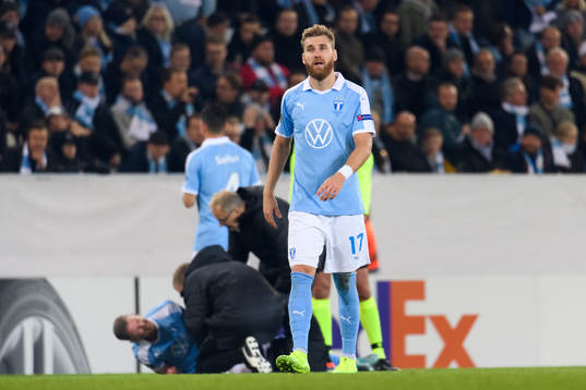 Rasmus Bengtsson of Malmö FF looks dejected