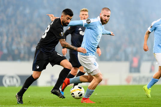 Michael Santos of FC Köpenhamn and Jo Inge Berget of