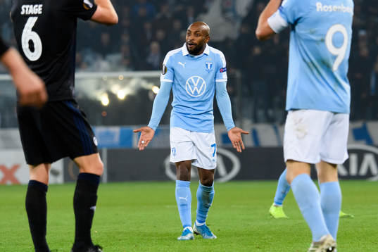 Fouad Bachirou of Malmö FF reacts