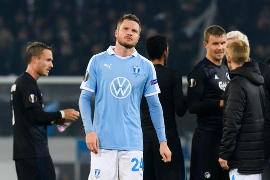 Lasse Nielsen of Malmö FF looks dejected