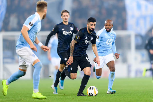 Michael Santos of FC Köpenhamn and Fouad Bachirou of