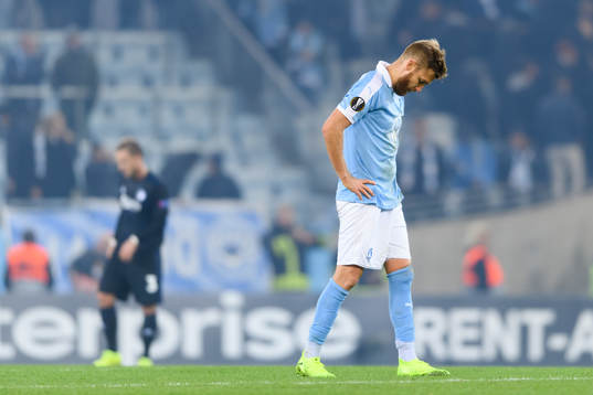 Rasmus Bengtsson of Malmö FF looks dejected