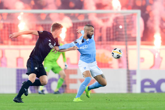 Jens Stage of FC Köpenhamn and Guillermo Molins of Malmö