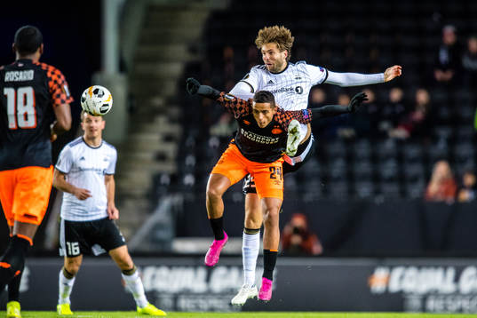 Mohamed Ihattaren of PSV Eindhoven and Marius Lundemo of