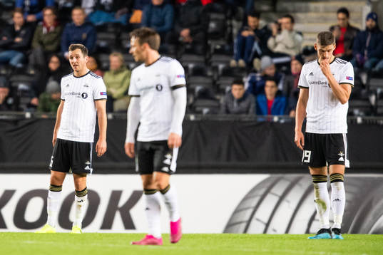 Even Hovland and Gustav Valsvik of Rosenborg look dejected