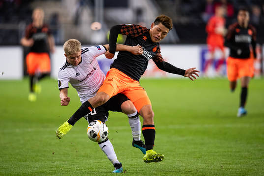 Hampus Gustafsson of Rosenborg and Ritsu Doan of PSV