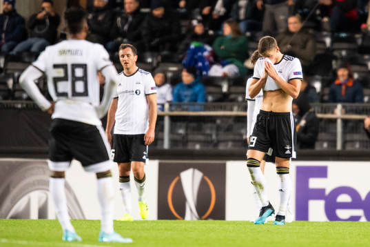 Gustav Valsvik of Rosenborg looks dejected