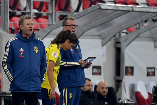 Peter Gerhardsson, head coach of Sweden, reacts