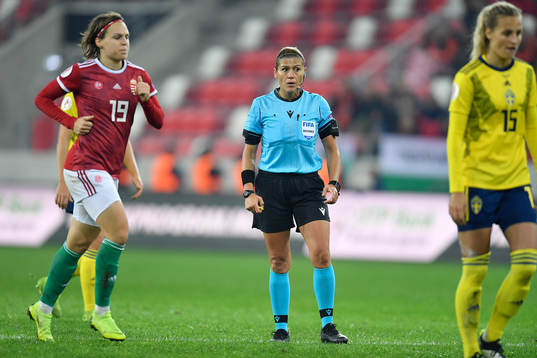 Referee Melis Ozcigdem of Turkey