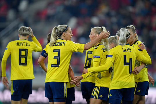 Sofia Jakobsson and Linda Sembrant of Sweden celebrate
