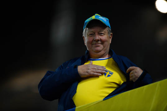 Sweden's supporter reacts