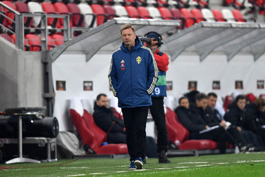 Peter Gerhardsson, head coach of Sweden reacts