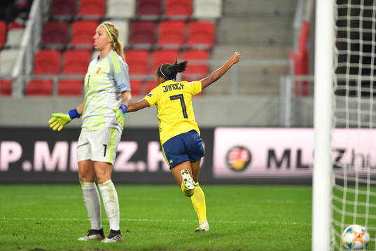 Madelen Janogy of Sweden celebrates