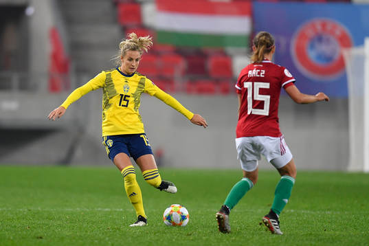 Nathalie Björn of Sweden vies against Zsofia Racz of