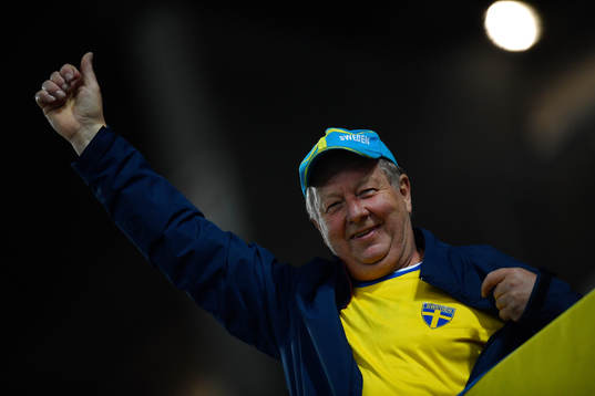 Sweden's supporter reacts