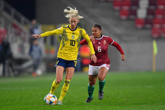 Sofia Jakobsson of Sweden vies against Evelin Fenyvesi of
