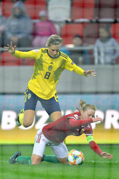 Lina Hurtig of Sweden vies against Henrietta Csiszar of