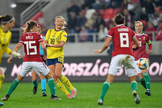 Fridolina Rolfo of Sweden vies against Henrietta Csiszar of