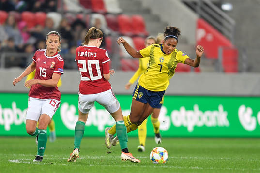 Madelen Janogy of Sweden vies against Lilla Turanyi of