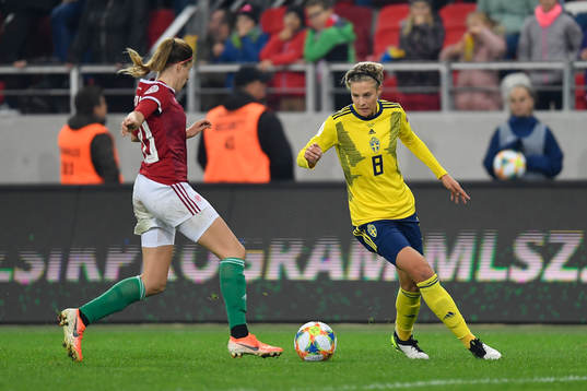 Lina Hurtig of Sweden vies against Lilla Turanyi of Hungary