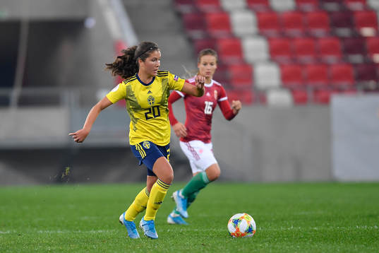 Loreta Kullashi of Sweden vies against Diana Csanyi of