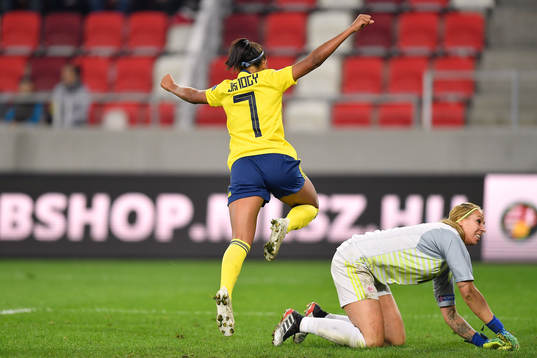 Madelen Janogy of Sweden celebrates