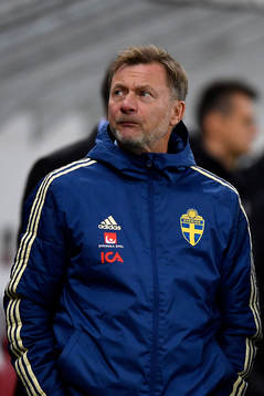 Peter Gerhardsson, head coach of Sweden reacts