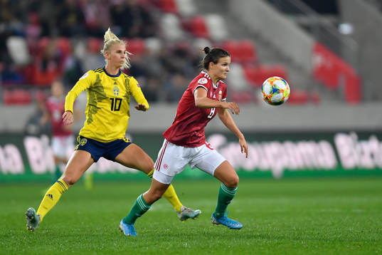 Viktoria Szabo of Hungary vies against Sofia Jakobsson of