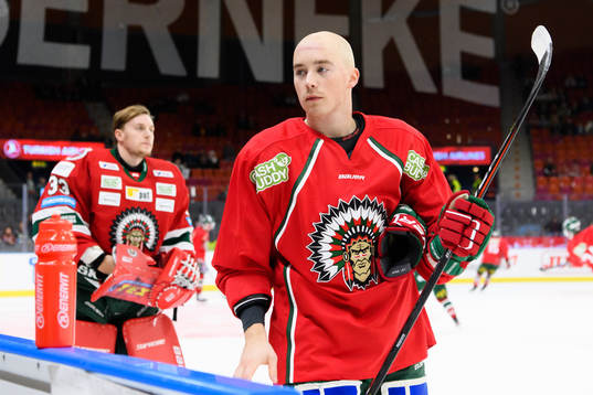 Frölundas Joel Mustonen innan ishockeymatchen i SHL mellan
