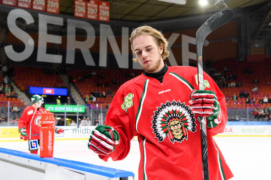 Frölundas Samuel Fagemo innan ishockeymatchen i SHL mellan