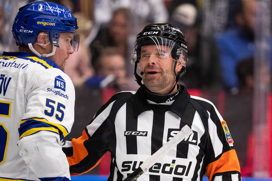 Leksands Jonas Ahnelöv och domare Patrik Sjöberg