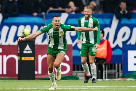 Hammarbys Nikola Djurdjic och Dennis Widgren jublar