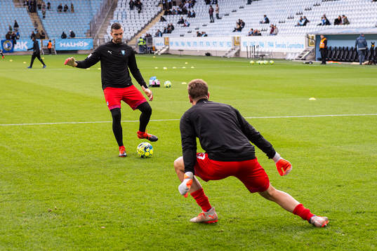Malmö FFs målvakter Dusan Melicharek och Johan Dahlin