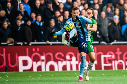 Djurgårdens Fredrik Ulvestad och Hammarbys Jeppe Andersen