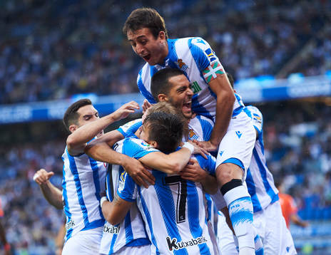 Mikel Merino of Real Sociedad celebrates