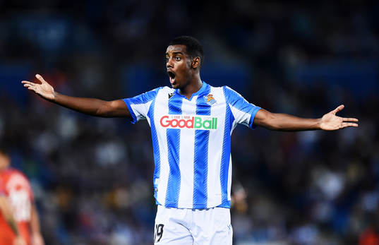 Alexander Isak of Real Sociedad reacts