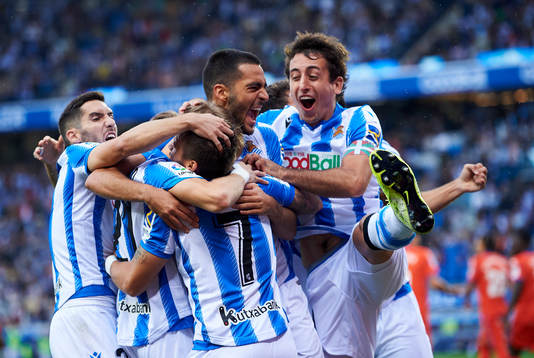 Mikel Merino of Real Sociedad celebrates