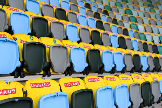 Swedish coloured jerseys in the stands ahead