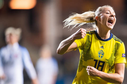 Fridolina Rolfö of Sweden celebrates scoring 7-0