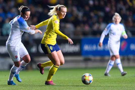 Lucie Harsanyova of Slovakia and Stina Blackstenius of